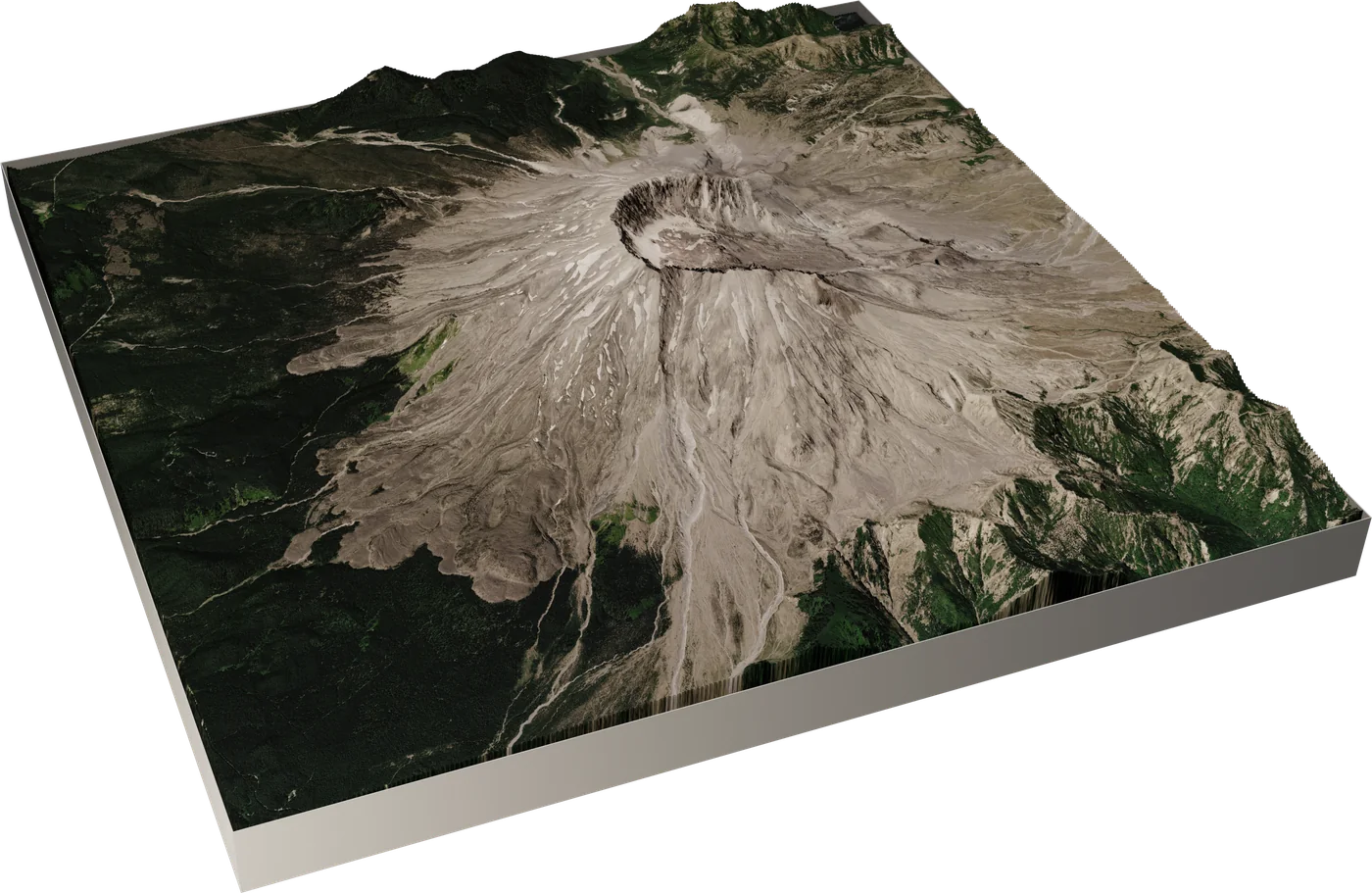 Terrain block of a volcano with its crater
